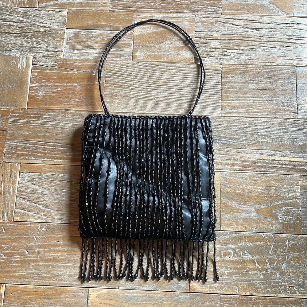 Mayfair International Jet Black Beaded Fringe Evening Bag🖤 - Picture 1 of 8